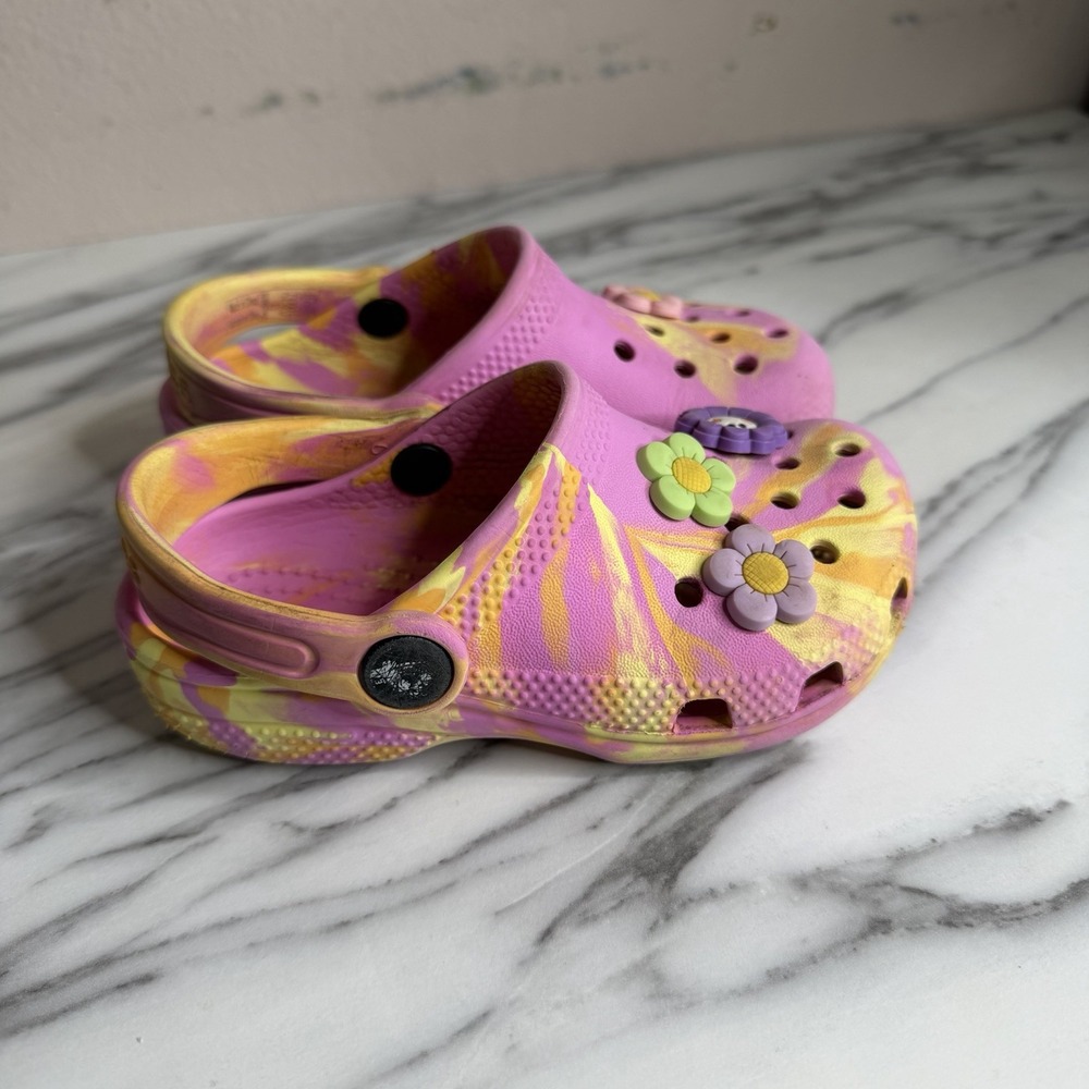 CROCS KIDS CLASSIC MARBLED TYE DYE CLOGS Little Girl Size C 9 Pink Slip On Shoes